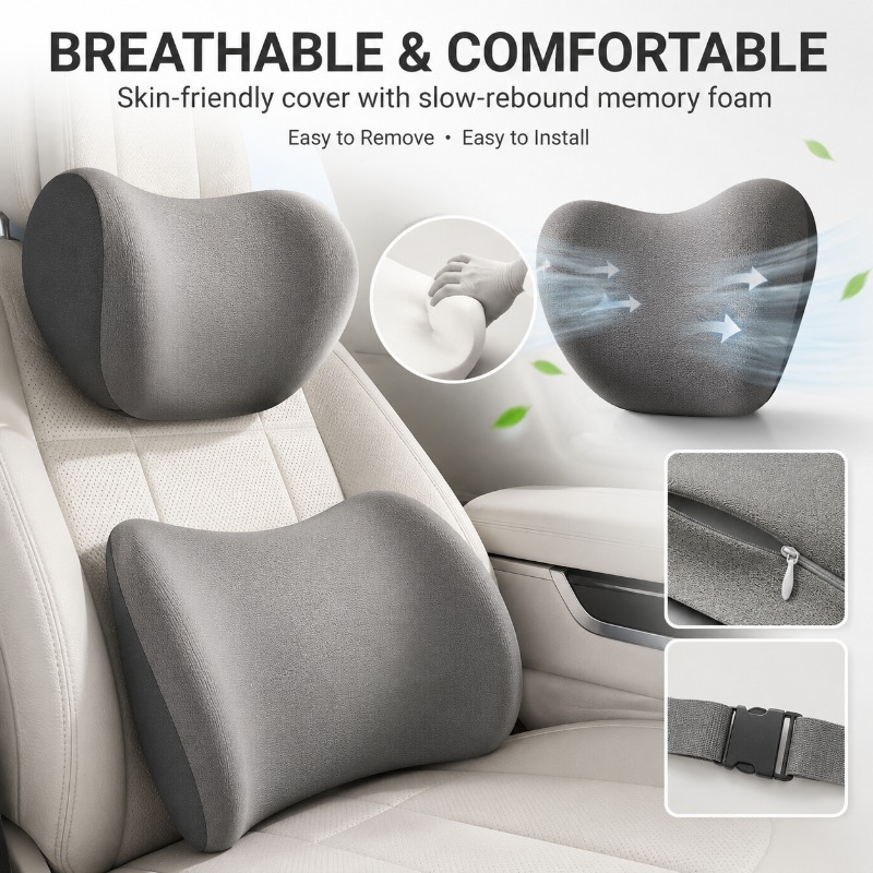 Araba Koltuk Başlığı Boyun Yas - Memory Foam Car Neck Pillow Lumbar Support incelemesi ve fiyatı